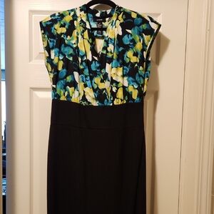 Alfani Blue and Green Sheath Dress with Cap Sleeves